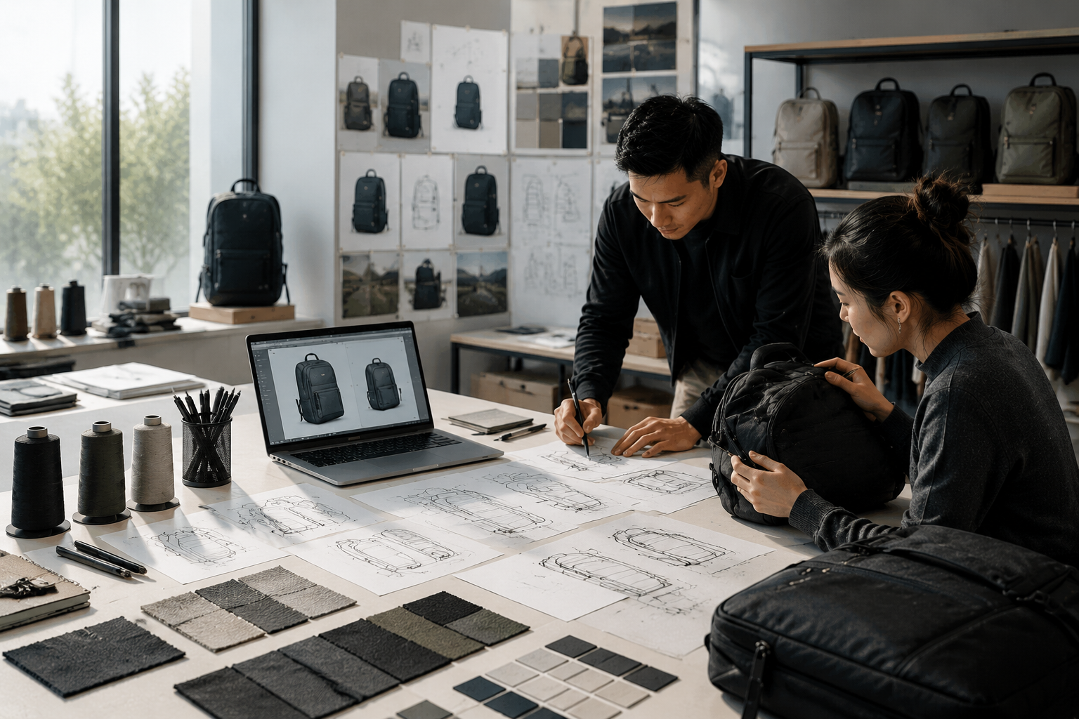 Designer drawing bag sketches